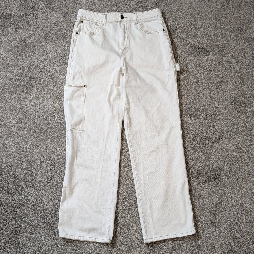 VANILLA STAR Off-White w Brown Stitching, High-Rise Carpenter Jeans; Size 28 - 7